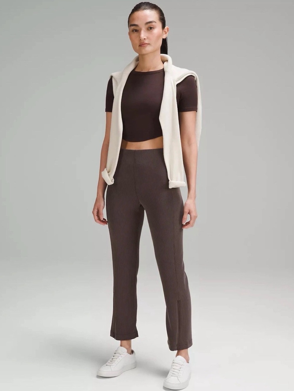 Lululemon Ribbed Softstream Zip-Leg High Rise Cropped Pant Espresso Size 8